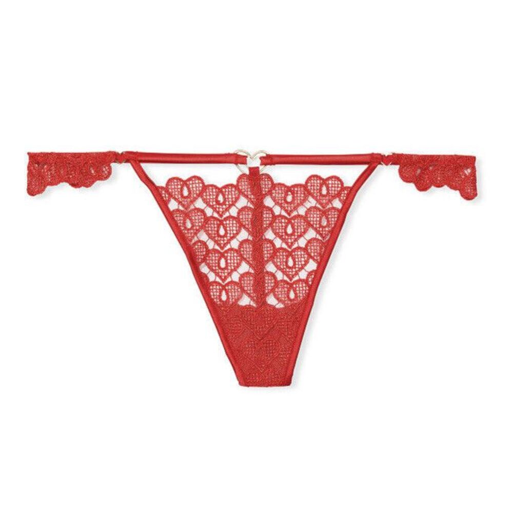 Victoria's Secret Dream Angels Heart Lace V-String Thong‎ Sz M Red